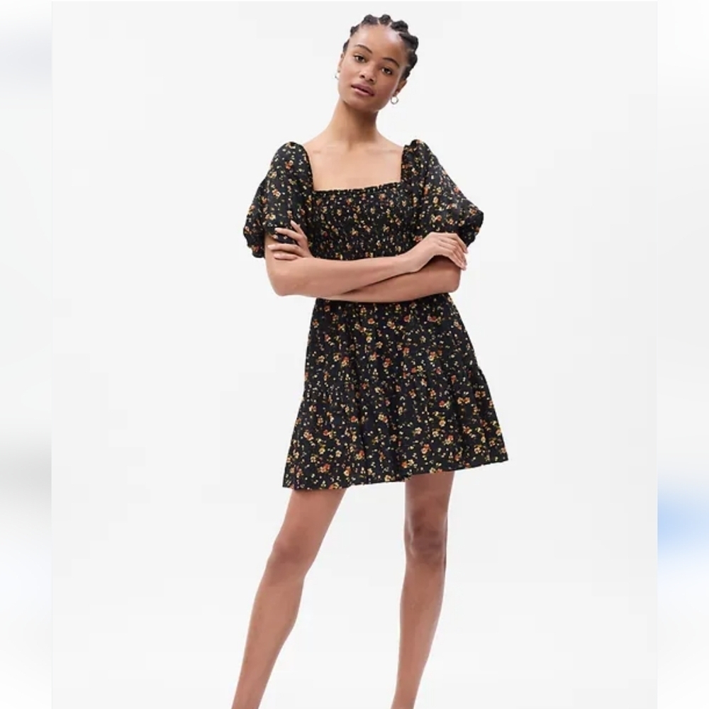 GAP Puff Sleeve Smocked Mini Dress